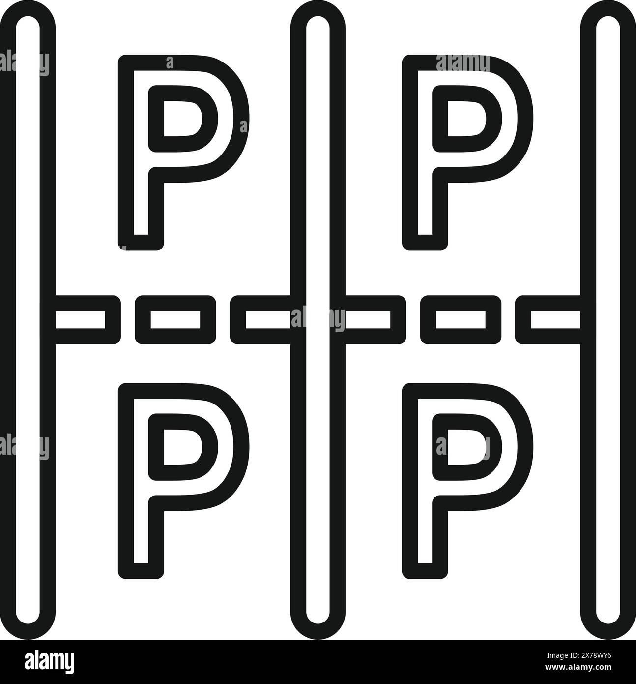 Illustrazione in bianco e nero di lettere ppp all'interno di una struttura a griglia strutturata Illustrazione Vettoriale