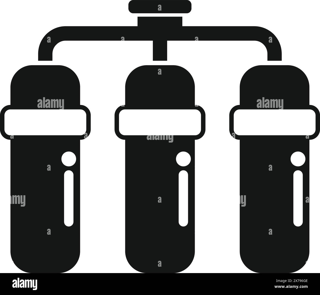 Icona vettoriale in bianco e nero di un sistema di filtraggio dell'acqua triplo Illustrazione Vettoriale
