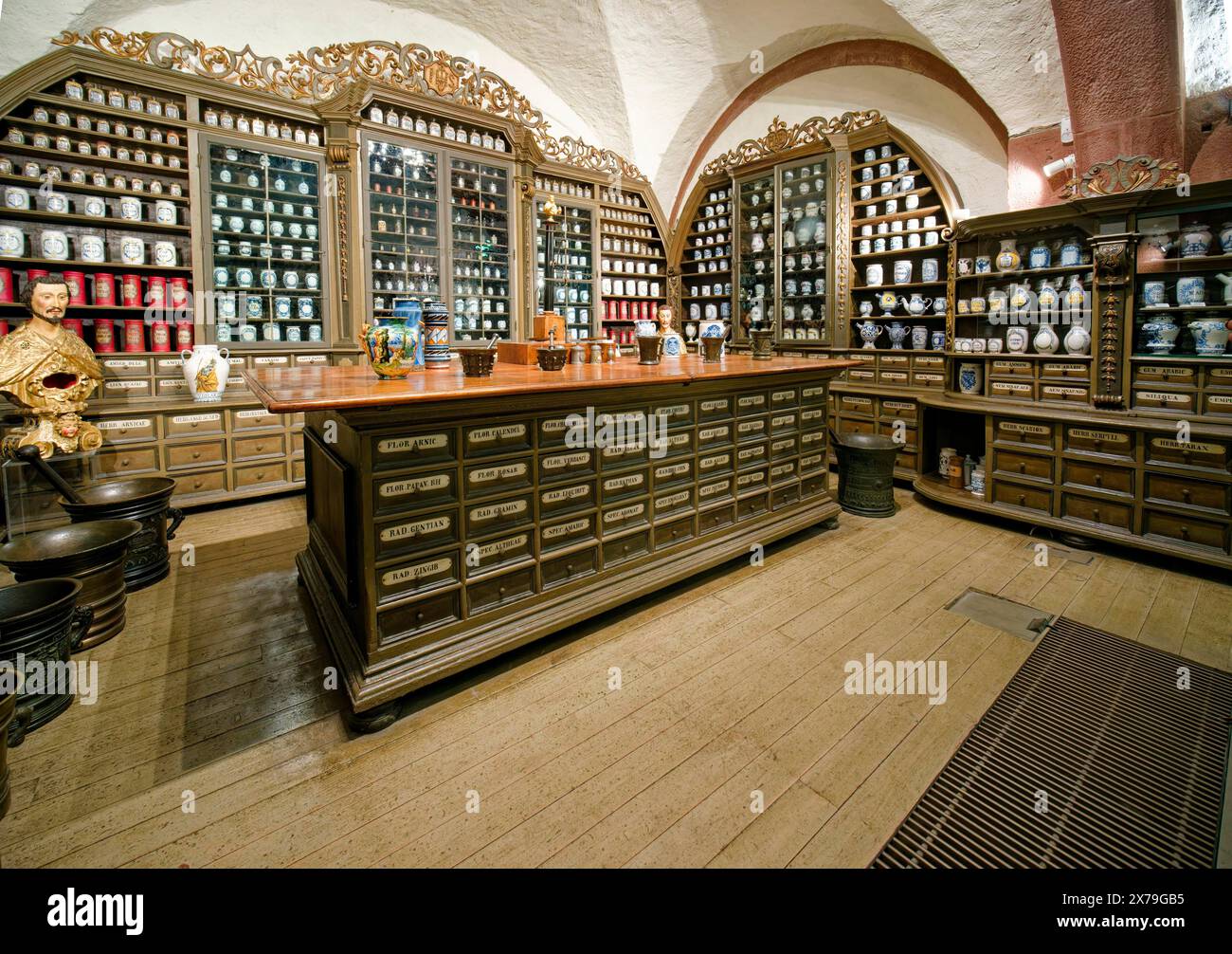 Farmacia del Convento delle Ursuline Klagenfurt, Museo tedesco della Farmacia nel Castello di Heidelberg, Heidelberg, Baden-Wuerttemberg, Germania Foto Stock