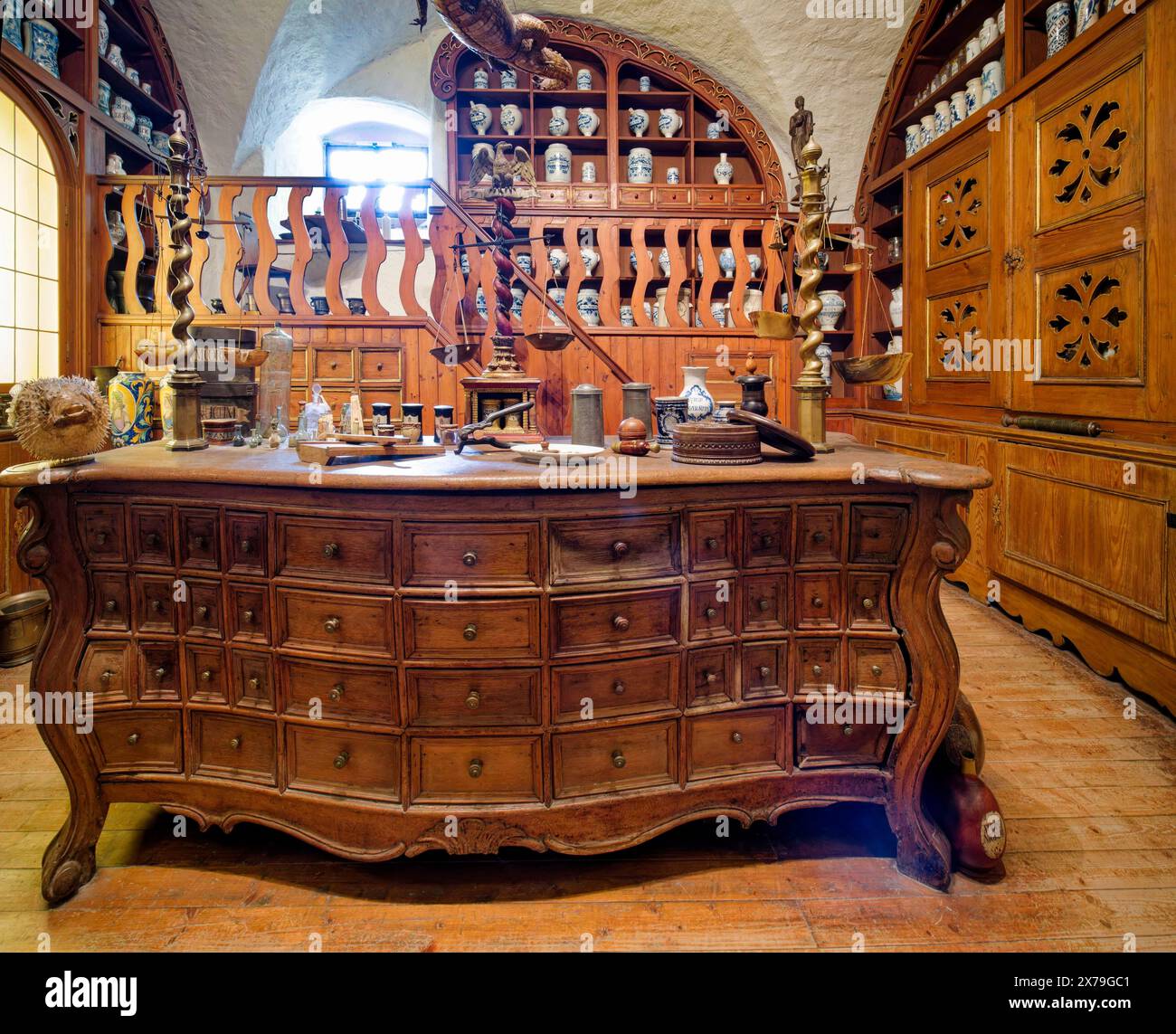 Museo tedesco della Farmacia nel castello di Heidelberg, Heidelberg, Baden-Wuerttemberg, Germania Foto Stock