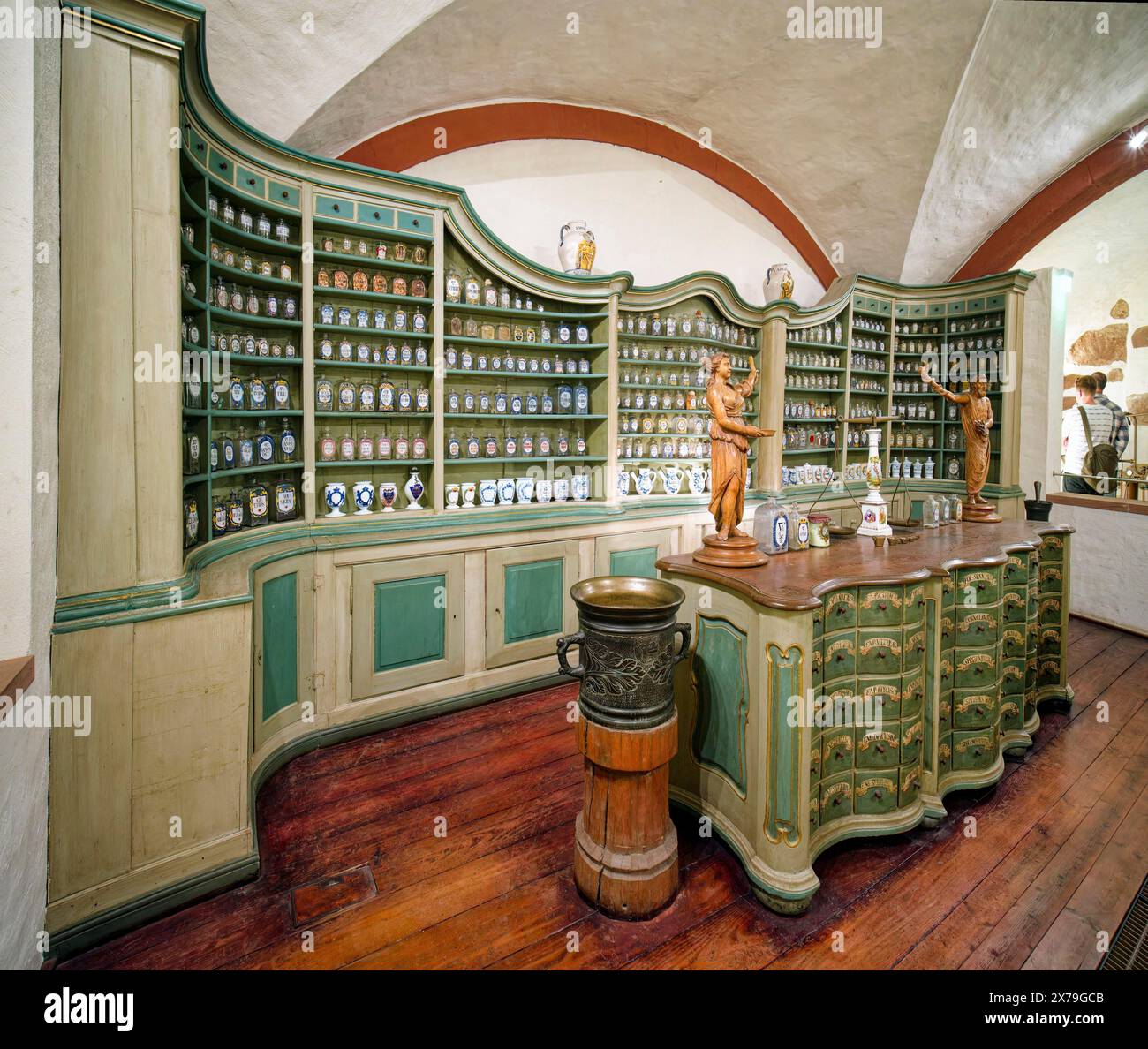 Monastero farmacia del monastero benedettino di Schwarzach, Museo tedesco della farmacia nel castello di Heidelberg, Heidelberg, Baden-Wuerttemberg, Germania Foto Stock