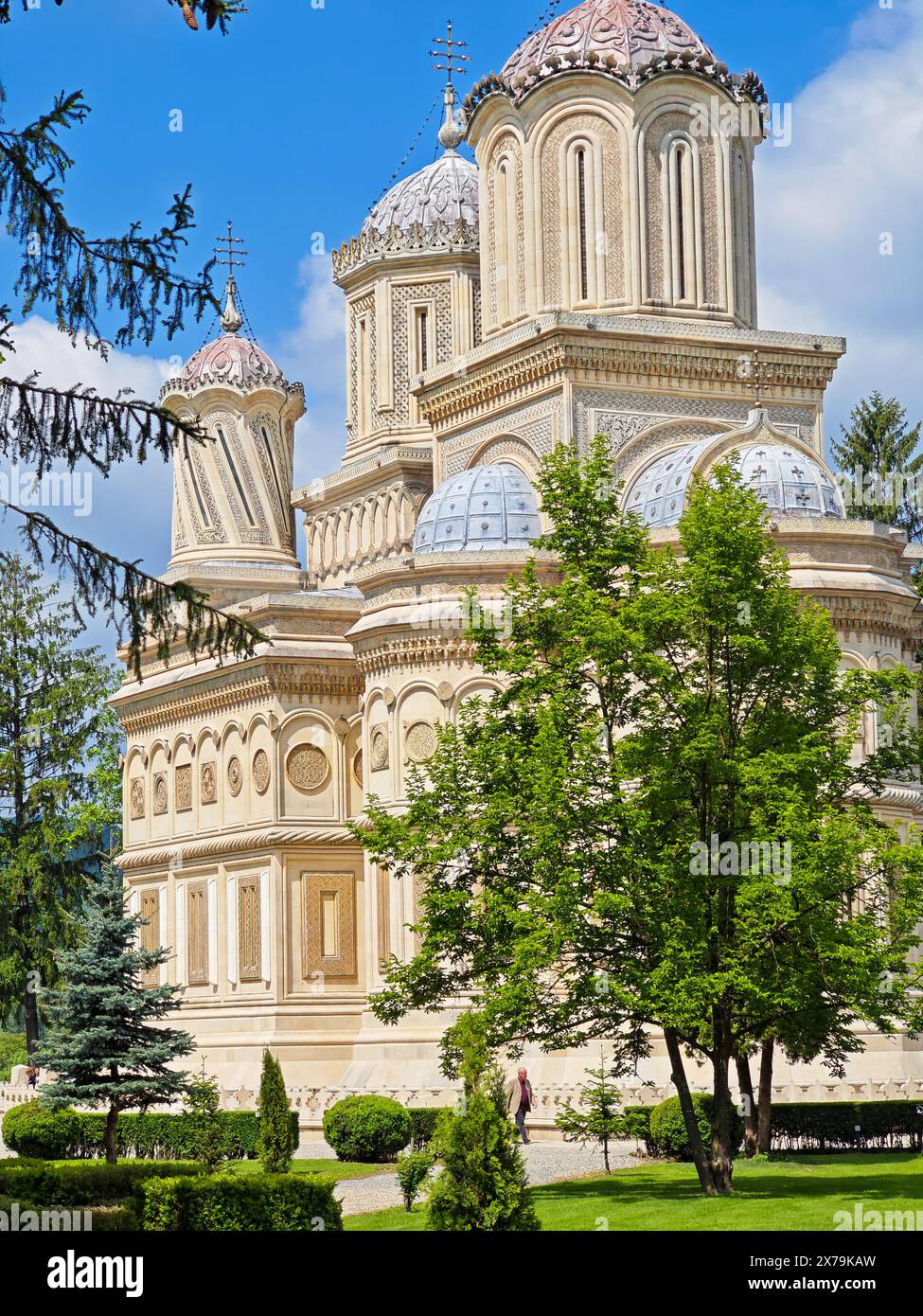 Monastero di Arges, Romania. Curtea de Arges, leggenda di Manole, punto di riferimento nella Valacchia medievale, Romania Foto Stock