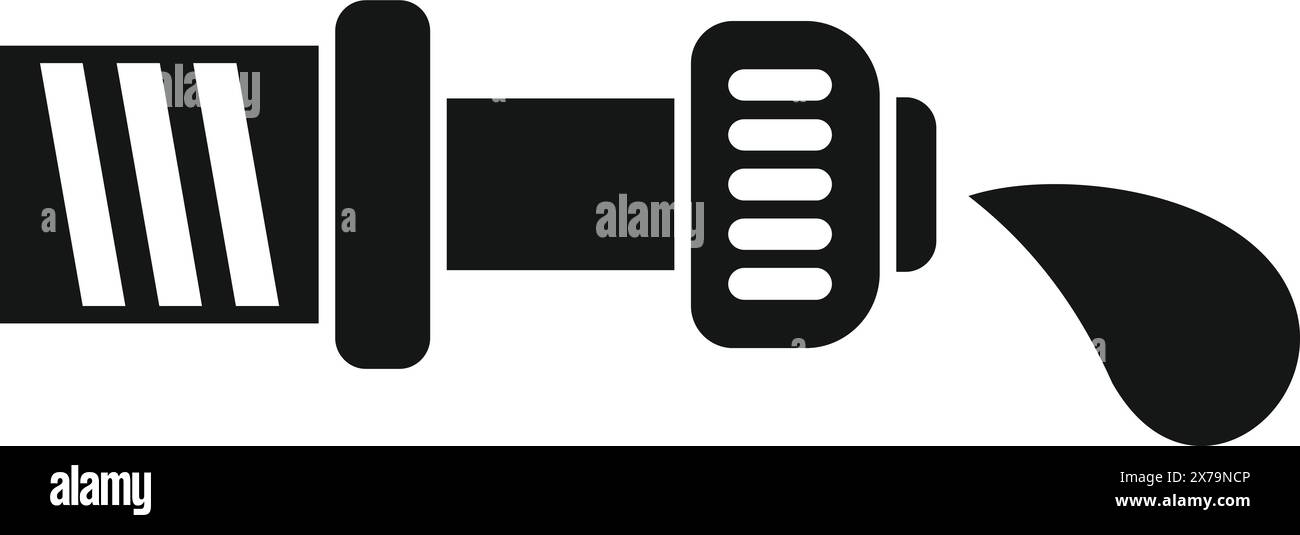 Icona dell'ugello del tubo antincendio in formato vettoriale per la sicurezza di emergenza e l'illustrazione delle attrezzature antincendio. Silhouette semplice in bianco e nero per servizi antincendio e uso industriale Illustrazione Vettoriale