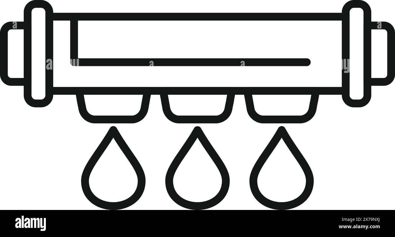 Icona vettoriale in bianco e nero che illustra un filtro dell'acqua con gocce purificanti Illustrazione Vettoriale