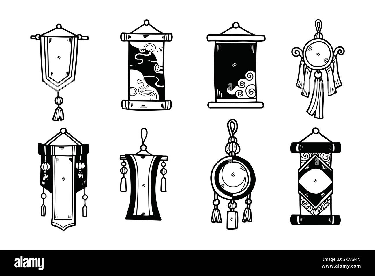 Un'illustrazione del segno di scorrimento, disegnato a mano in stile cinese. Illustrazione Vettoriale