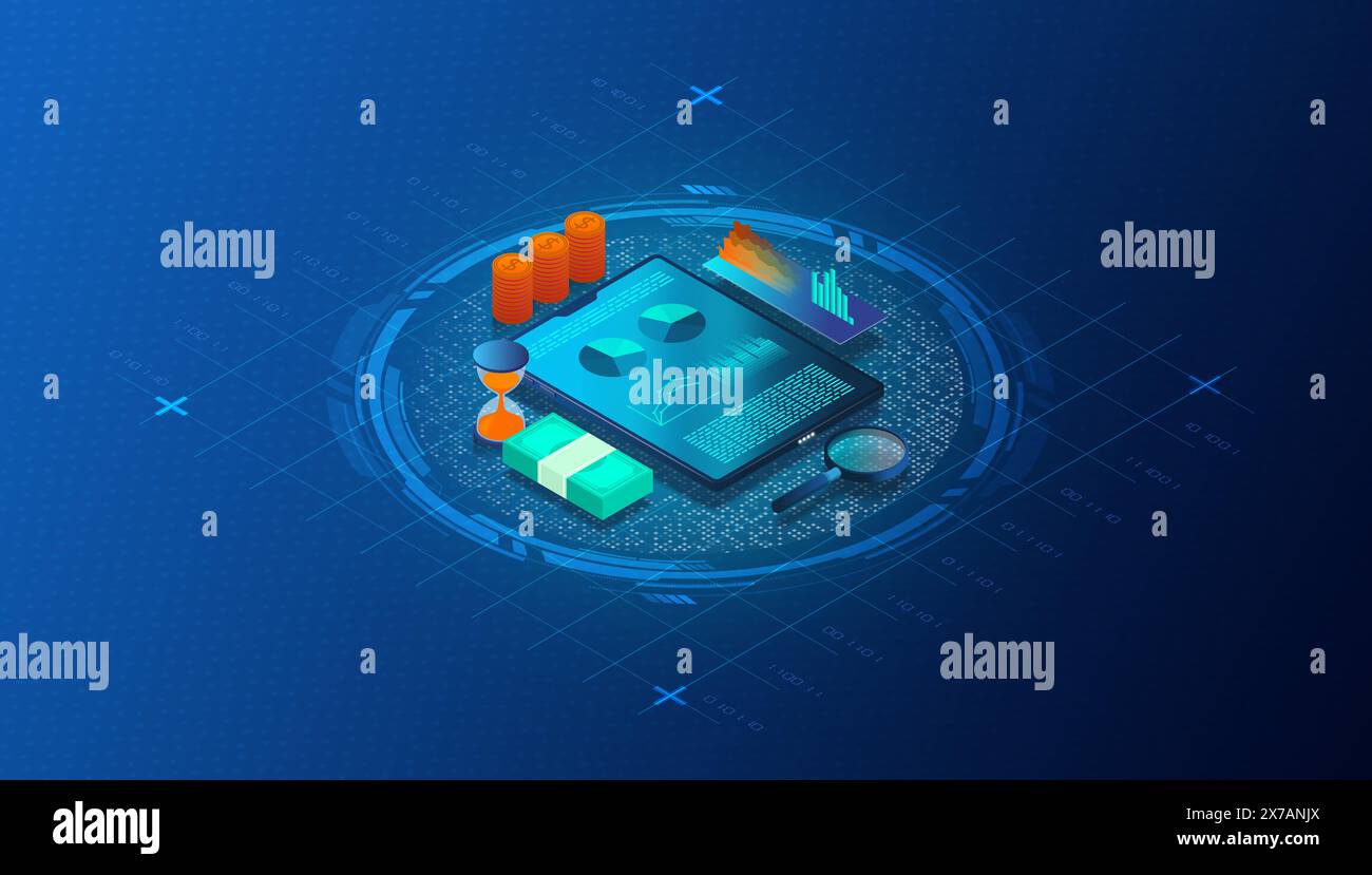 Concetto di software di contabilità online per PMI - applicazioni per la contabilità fornitori e crediti - illustrazione 3D. Foto Stock