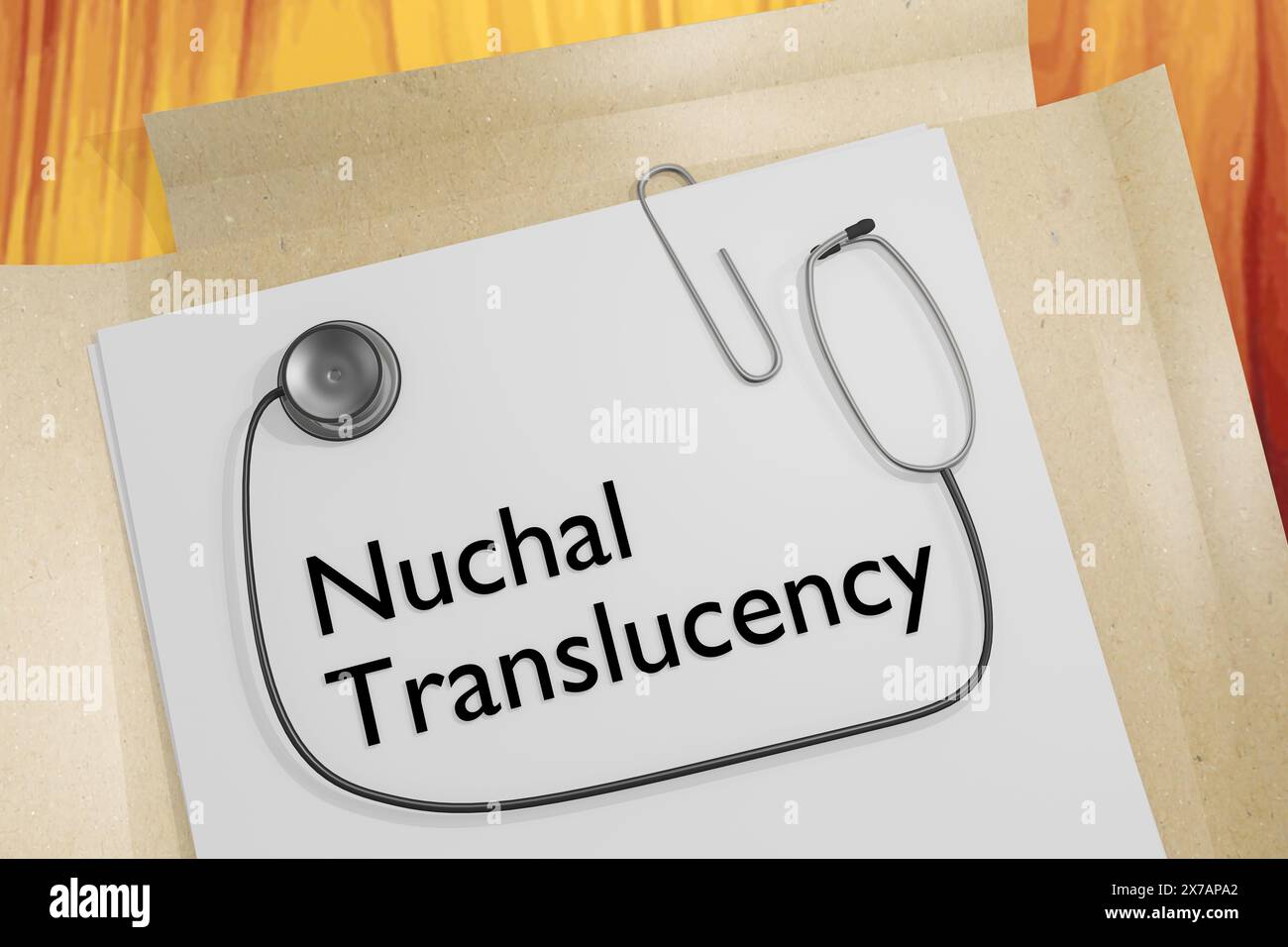 Illustrazione 3D di un documento medico intitolato traslucenza nucale Foto Stock