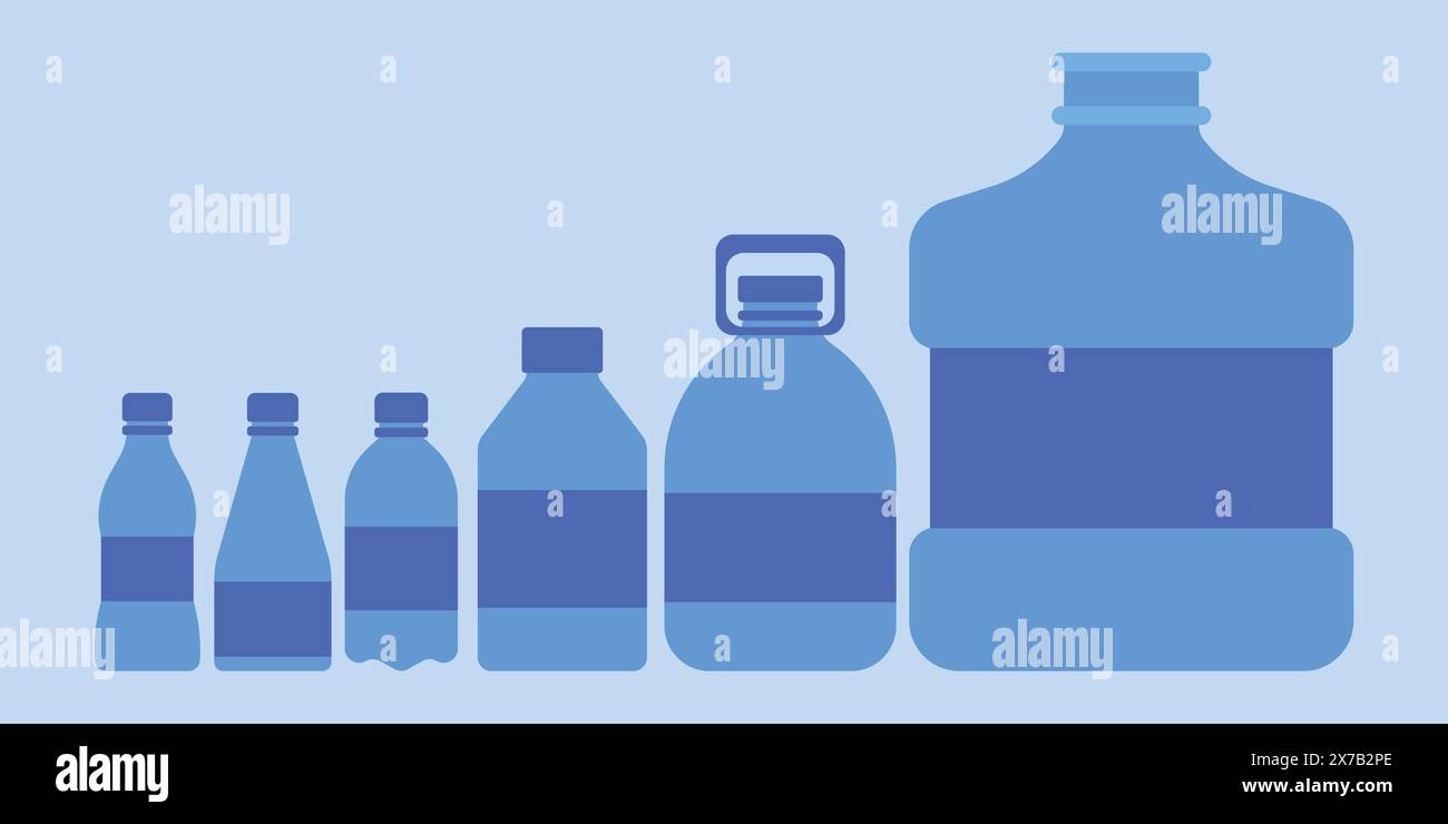 Vettore icona bottiglia d'acqua. Illustrazioni del set di icone delle bottiglie d'acqua. vettore piatto bottiglia gallone d'acqua Illustrazione Vettoriale