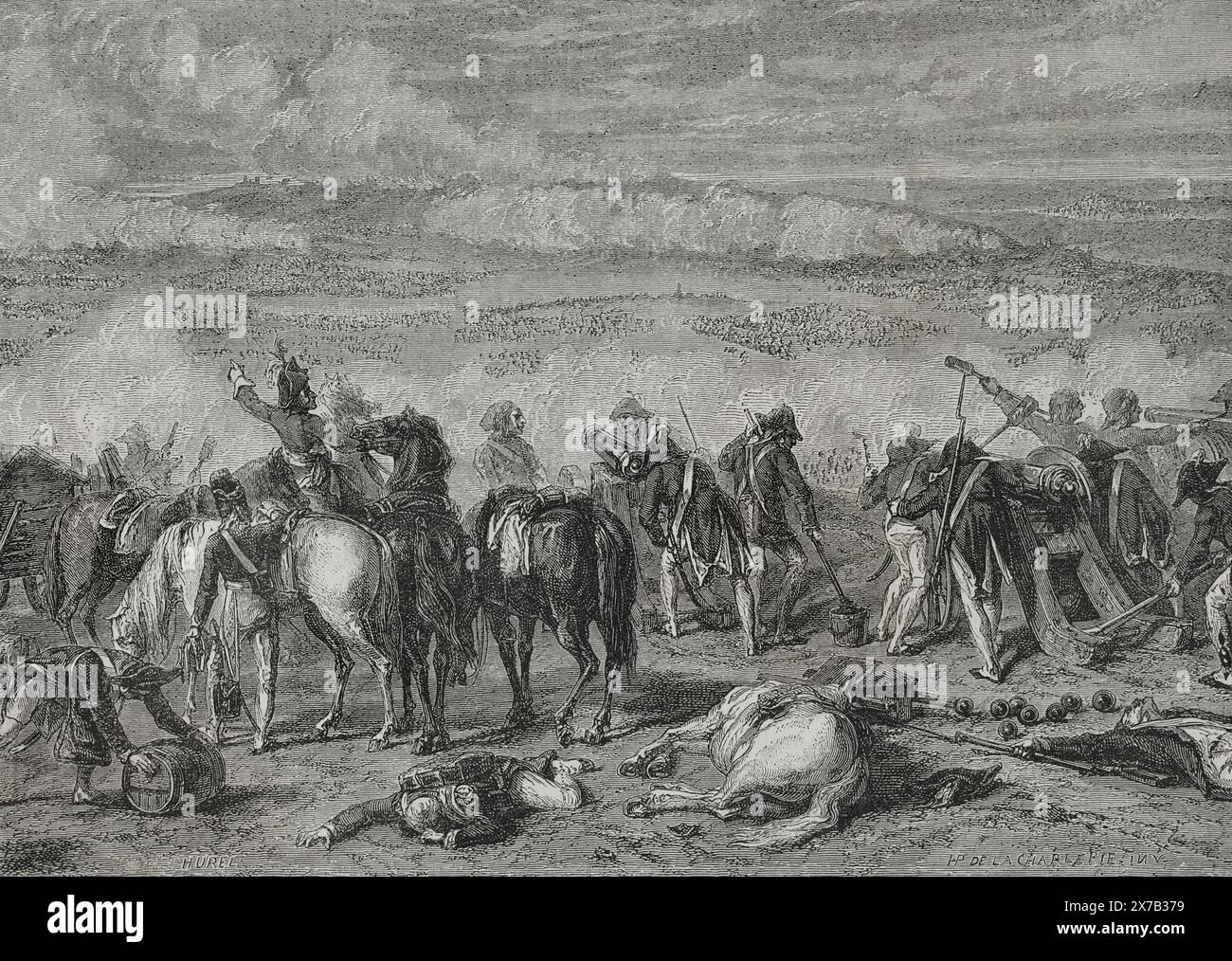 Guerre rivoluzionarie francesi. Battaglia di Jemappes (6 novembre 1792). Affrontò gli eserciti austriaci e francesi nelle vicinanze del villaggio di Jemappes, vicino a Mons, una città nella provincia di Hainaut (attuale territorio belga). Le truppe rivoluzionarie francesi, comandate da Dumouriez, sconfissero gli austriaci. Disegno di Hippolyte de la Charlerie. Incisione di Hurel. "Storia della Rivoluzione francese". Volume i, 1876. Autore: Alexandre Hurel (fl. CA. 1862-1870). Incisore francese. Hippolyte de la Charlerie (1827-1869). Artista belga. Foto Stock Guerre rivoluzionarie francesi. Battaglia di Jemappes (6 novembre 1792). Affrontò gli eserciti austriaci e francesi nelle vicinanze del villaggio di Jemappes, vicino a Mons, una città nella provincia di Hainaut (attuale territorio belga). Le truppe rivoluzionarie francesi, comandate da Dumouriez, sconfissero gli austriaci. Disegno di Hippolyte de la Charlerie. Incisione di Hurel. "Storia della Rivoluzione francese". Volume i, 1876. Autore: Alexandre Hurel (fl. CA. 1862-1870). Incisore francese. Hippolyte de la Charlerie (1827-1869). Artista belga. Foto Stock