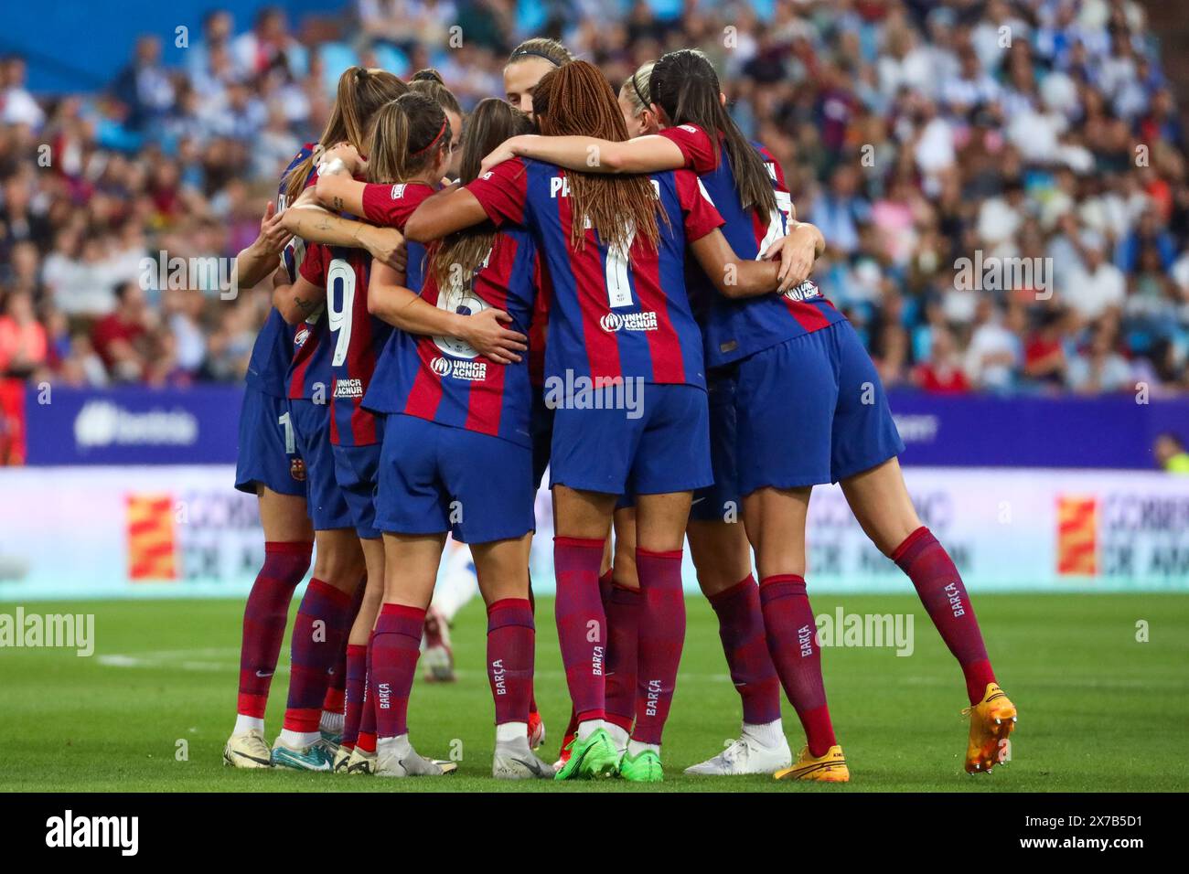 Saragozza, Spagna, 18 marzo 2024: I giocatori del FC Barcelona festeggiano dopo aver segnato nella partita di calcio della Copa de la Reina tra FC Barcelona e Real Sociedad all'Estadio de la Romareda di Saragozza, Spagna (Judit Cartiel/SPP) Foto Stock