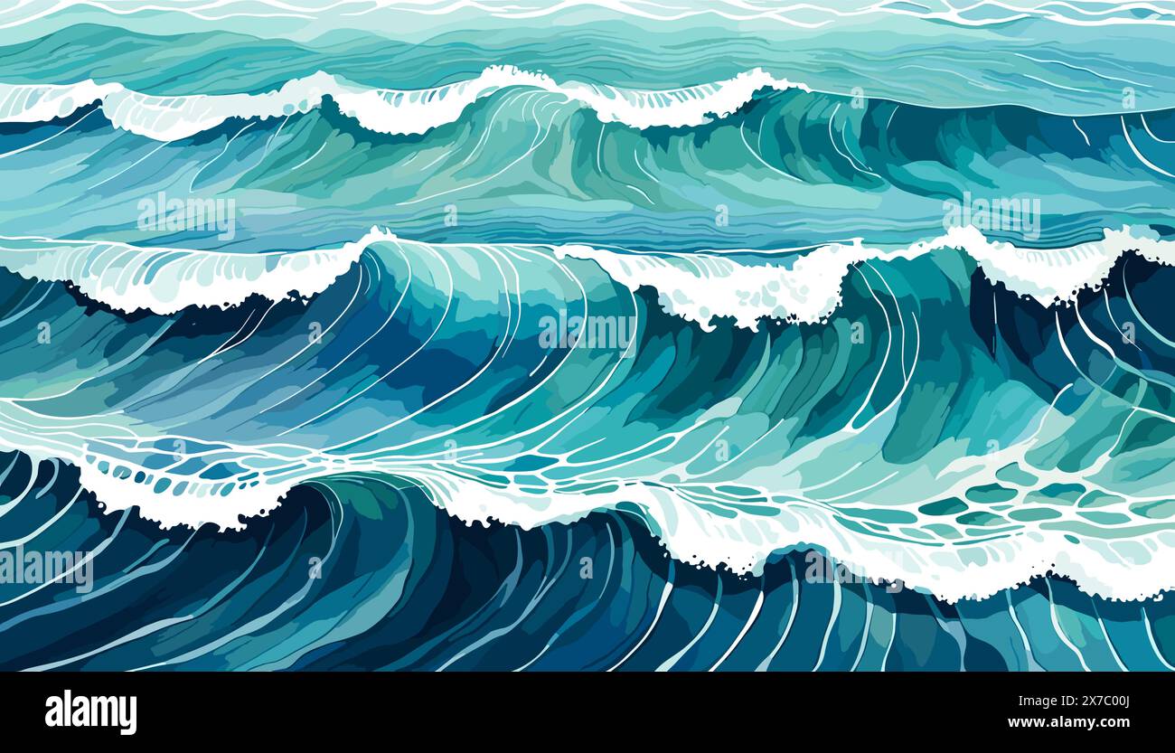 Sfondo astratto con onde oceaniche di formica blu Illustrazione Vettoriale