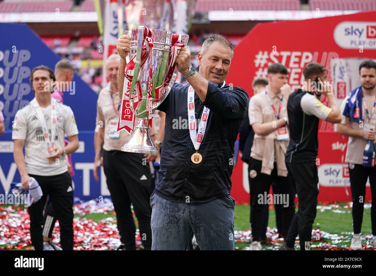 Londra, Regno Unito. 19 maggio 2024. Scott Lindsey Manager, di Crawley Town con la finale play-off della League Two dopo il Crawley Town FC vs Crewe Alexandra FC Sky bet EFL League Two al Wembley Stadium, Londra, Inghilterra, Regno Unito il 19 maggio 2024 Credit: Every Second Media/Alamy Live News Foto Stock