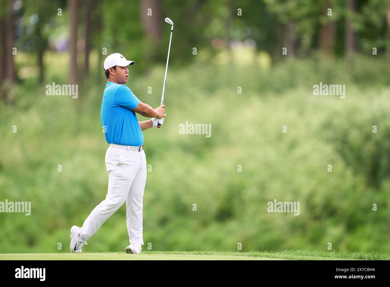 Kim Joo-hyung della Corea del Sud in azione durante la terza giornata del campionato PGA 2024 al Valhalla Golf Club il 18 maggio 2024 a Louisville, Kentucky. Foto Stock