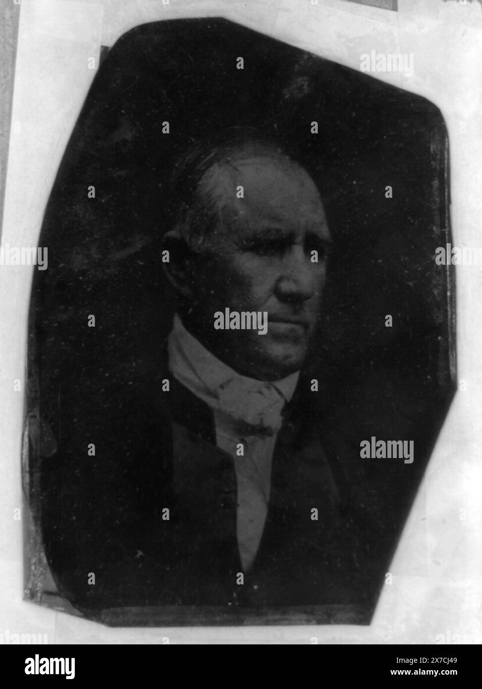 Sam Houston, ritratto della testa e delle spalle, tre quarti a destra, taglio a una forma irregolare, bordi tagliati., graffiato sul retro del piatto: 340., immagine inversa di DAG n. 233., di fronte alla luce / H. Pfister. Washington : Smithsonian Institution Press, 1978, p. 327., Transfer; U.S. War College; 1920; (DLC/PP-1920:46153)., fa parte di: daguerreotype Collection , prodotta dallo studio di Mathew Brady.. Houston, Sam, 1793-1863. Foto Stock