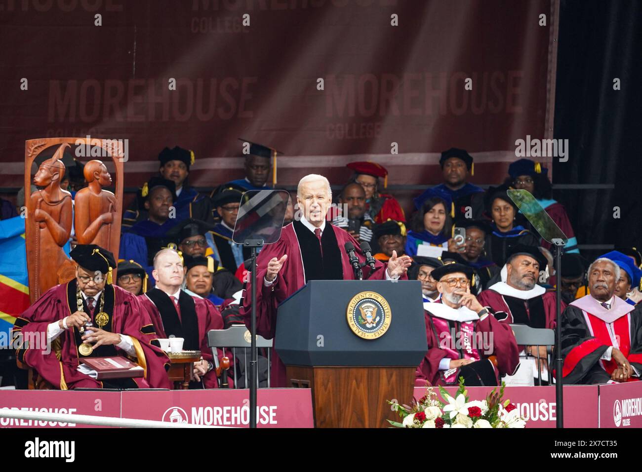 Atlanta, Stati Uniti. 19 maggio 2024. Il presidente Joe Biden pronuncia le sue osservazioni presso gli esercizi di inizio del 140th Morehouse College sul Century Campus al Morehouse College di Atlanta, Georgia, domenica 19 maggio 2024. Foto di Megan Varner/UPI credito: UPI/Alamy Live News Foto Stock