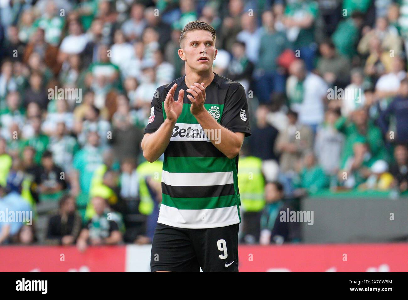 Viktor Gyokeres dello Sporting CP visto durante la partita di calcio BWIN della Liga Portugal tra lo Sporting CP e GD Chaves all'Estadio Jose Alvalade. Partita finale della Liga Portugal BWIN dove lo Sporting CP ha ricevuto il trofeo della Portugues League Champions. Punteggio finale: Sporting CP 3:0 GD Chaves. Foto Stock