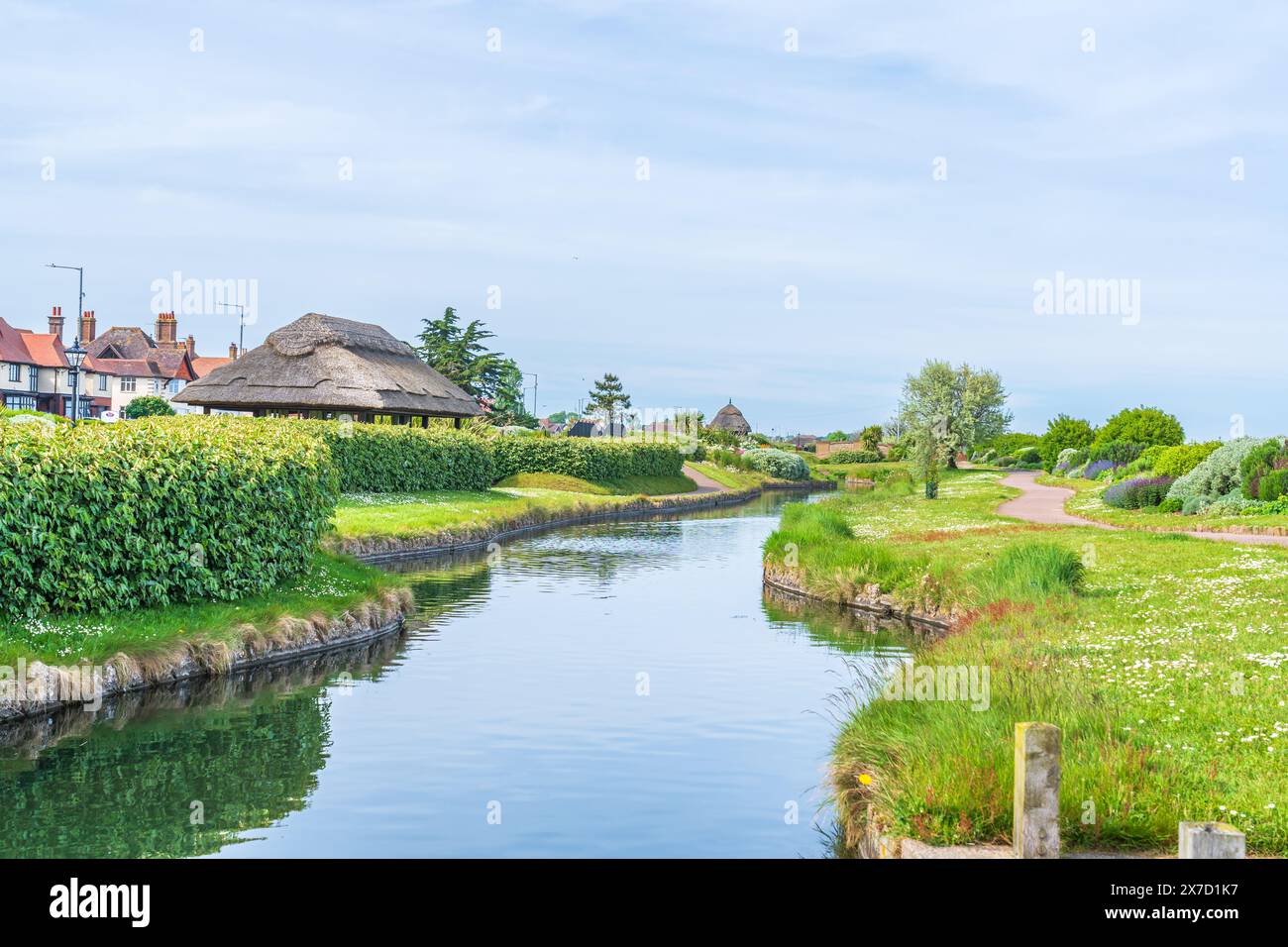 Vista di un corso d'acqua a Great Yarmouth, North Norfolk, Regno Unito Foto Stock