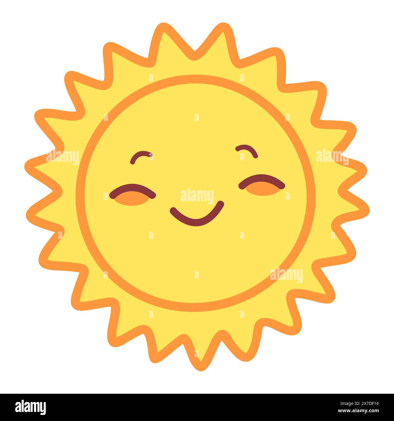 Bel sole. Emoji sole, faccia sorridente e simpatica. Illustrazione vettoriale isolata su sfondo bianco Illustrazione Vettoriale