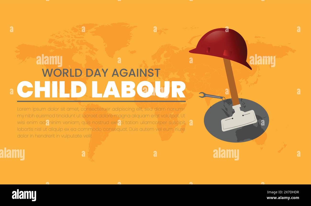 Giornata mondiale contro il lavoro minorile. Abbattiamo il lavoro minorile. Ragazzi che lavorano da un lato Illustrazione Vettoriale