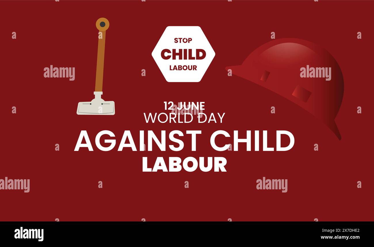 Giornata mondiale contro il lavoro minorile. Abbattiamo il lavoro minorile. Ragazzi che lavorano da un lato Illustrazione Vettoriale