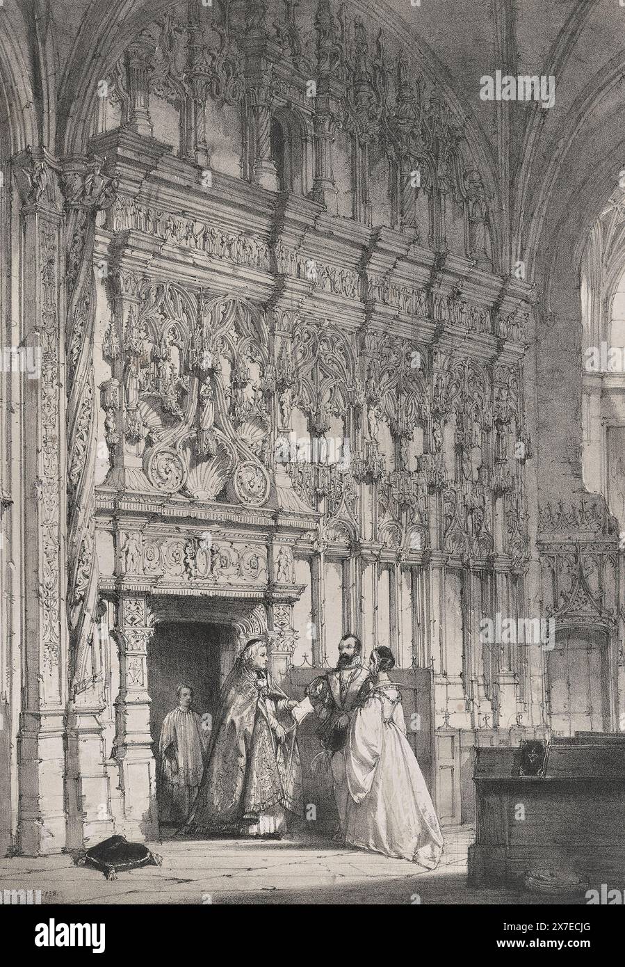 Architettura del Medioevo: Schermo a St. Jacques, Dieppe Joseph Nash 1838 Foto Stock