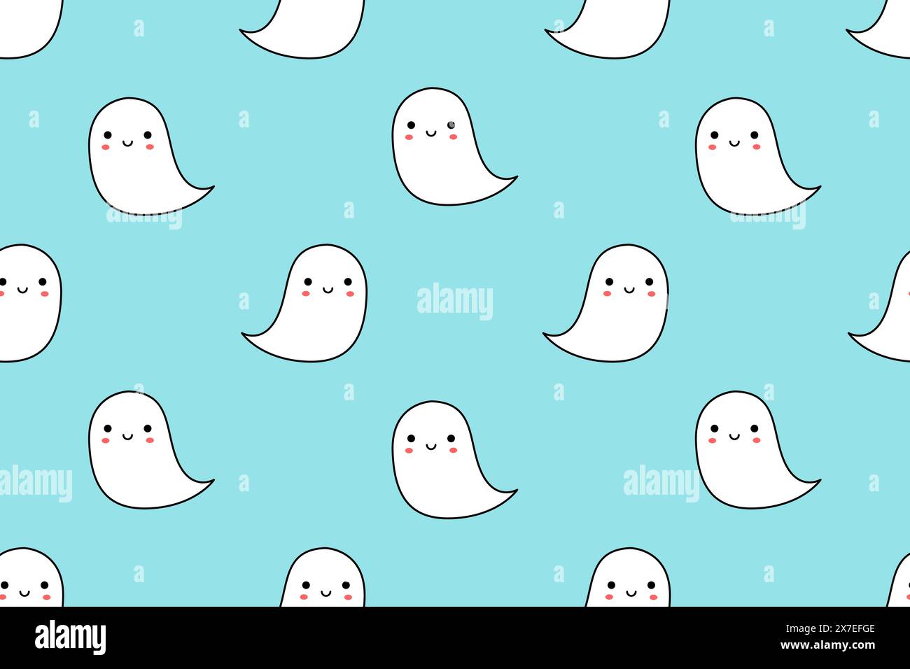 Motivo di Halloween con simpatici fantasmi. Ideale per progetti per bambini, biglietti di auguri, imballaggi, tessuti e molti altri design. Illustrazione vettoriale. Illustrazione Vettoriale