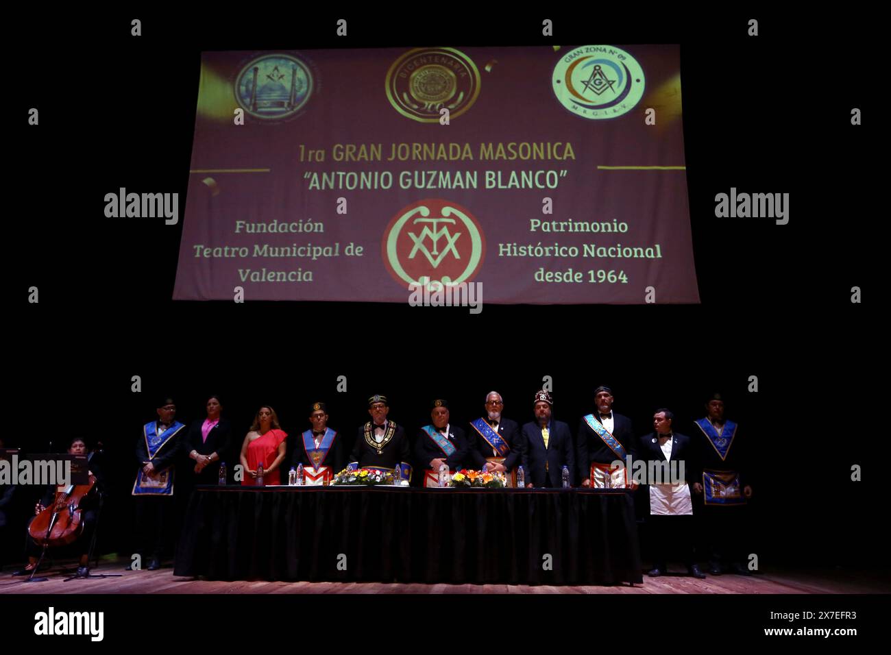 Valencia, Carabobo, Venezuela. 19 maggio 2024. 19 maggio 2024. Celebrazione della prima grande giornata massonica "Antonio Guzman Blanco" in onore del 200° anniversario della Gran Loggia del Venezuela, tenutasi presso il teatro municipale della città di Valencia, nello stato di Carabobo. Foto: Juan Carlos HernÃndez. (Credit Image: © Juan Carlos Hernandez/ZUMA Press Wire) SOLO PER USO EDITORIALE! Non per USO commerciale! Foto Stock