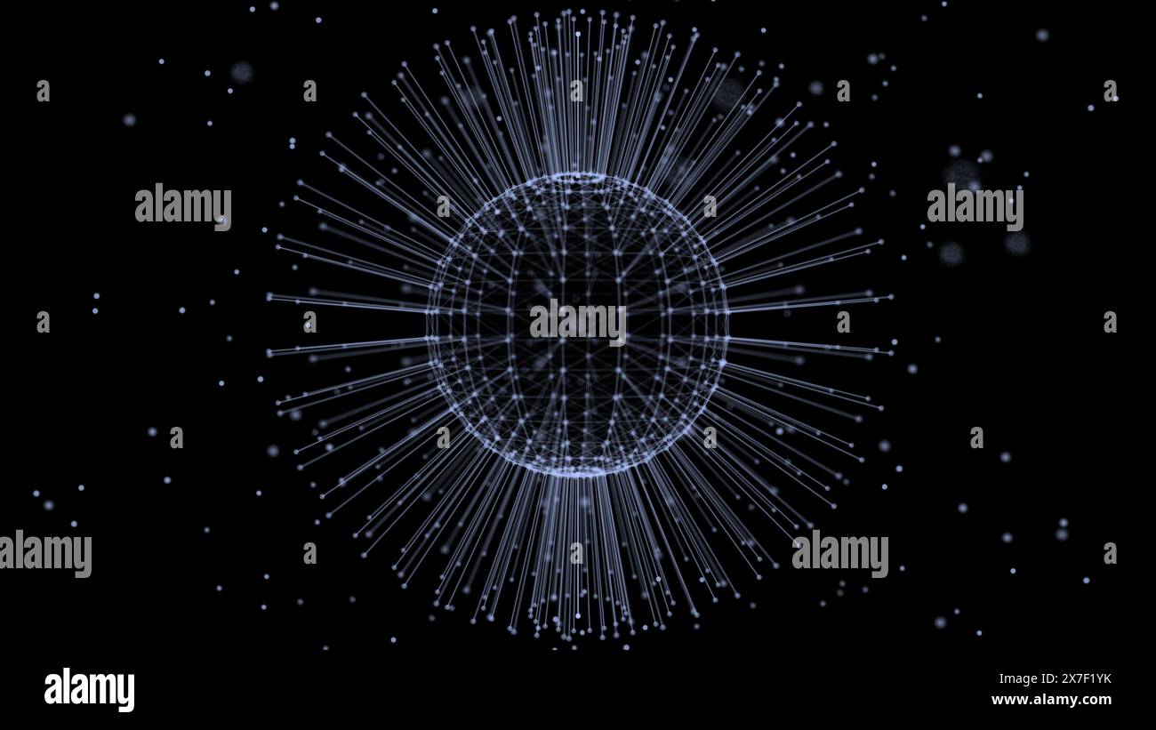 Sfera astratta con linee e punti di collegamento in stile plesso , elemento HUD a sfera. Sfondo astratto digitale. Rendering 3D. Foto Stock