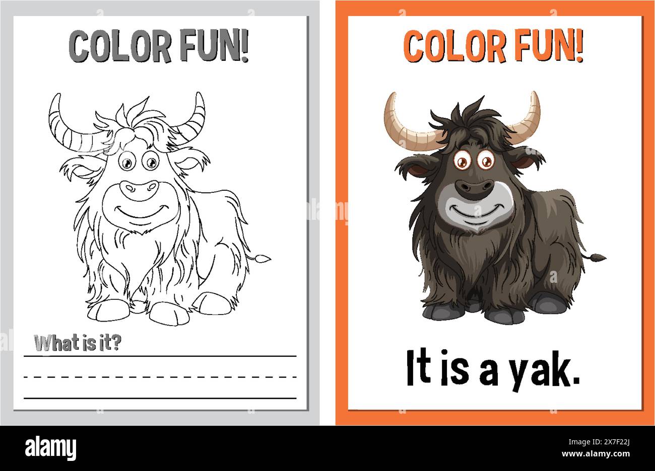 Pagina didattica da colorare con uno yak Illustrazione Vettoriale