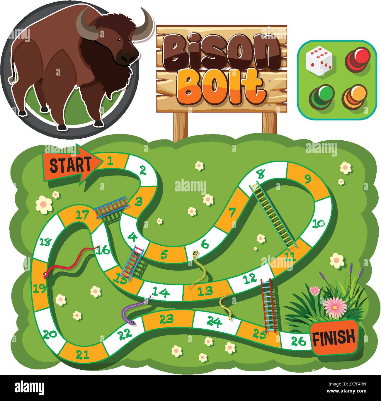 Emozionante gioco da tavolo con tema bisonte Illustrazione Vettoriale