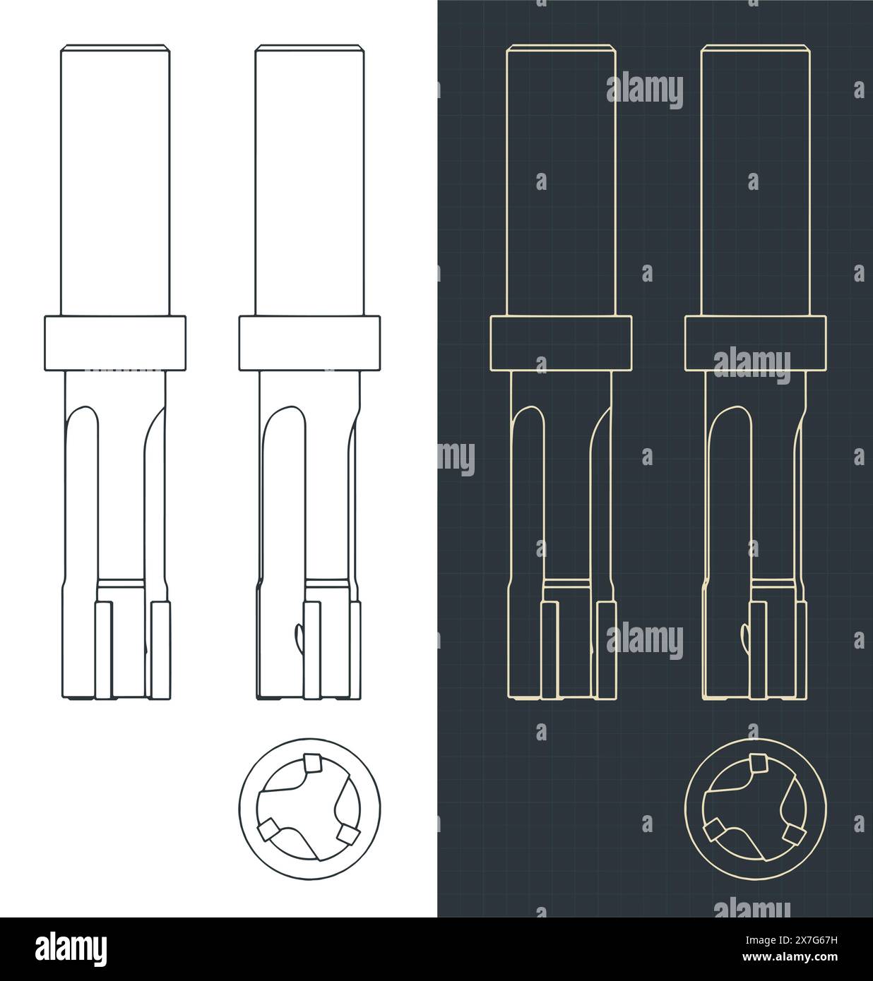 Illustrazioni vettoriali stilizzate di progetti di utensili per alesatori metallici Illustrazione Vettoriale