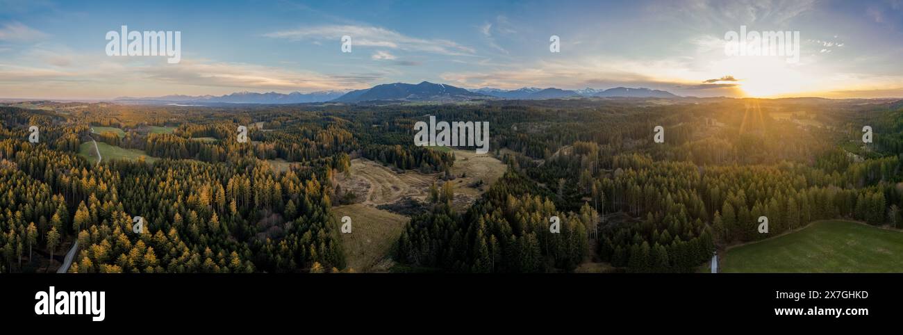 baviera, panorama, alpi, panorama droni, paesaggio, foresta Foto Stock