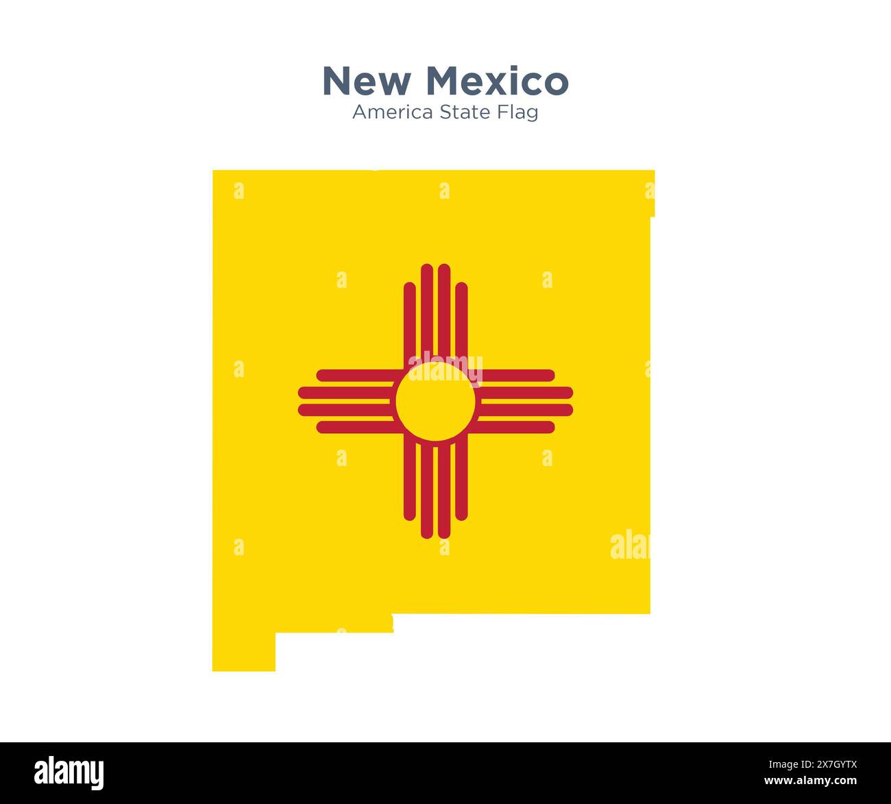 Bandiera e mappa del New Mexico. Bandiere degli stati e territori degli Stati Uniti. L'America dichiara bandiera e mappa su sfondo bianco. Foto Stock