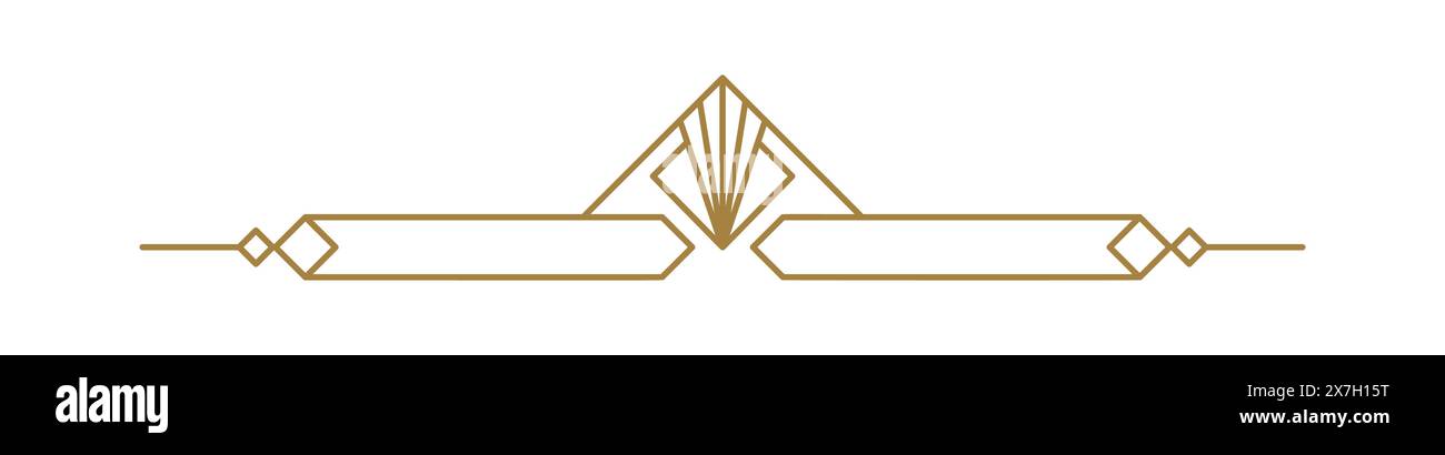 Divisorio di linea art deco Luxury Vector. Icona a forma di linea orizzontale con bordo di testo per elemento business decorativo per le vacanze, biglietto d'auguri, invito. design Illustrazione Vettoriale