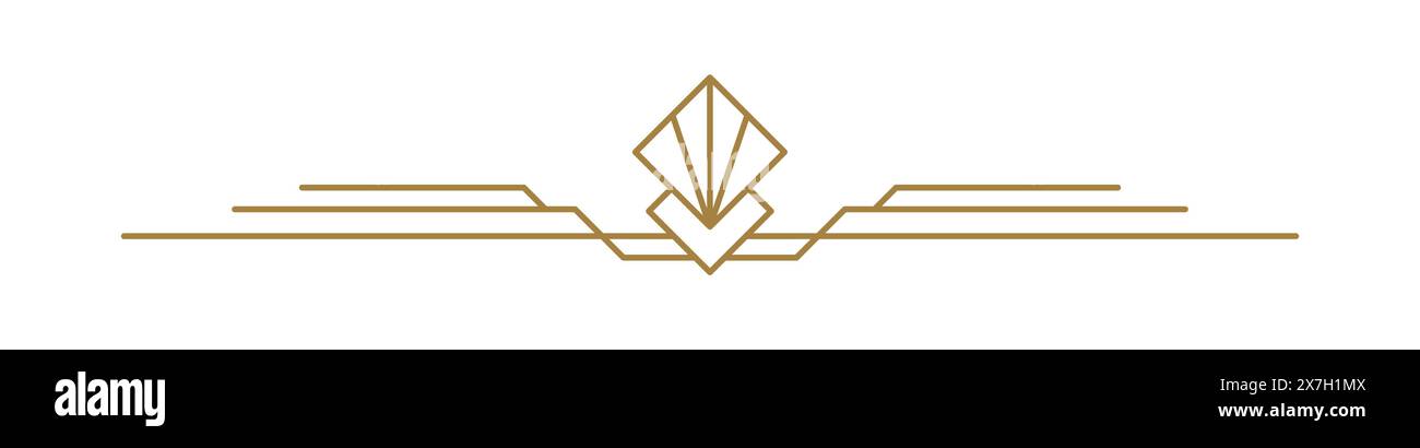 Divisorio di linea art deco Luxury Vector. Icona a forma di linea orizzontale con bordo di testo per elemento business decorativo per le vacanze, biglietto d'auguri, invito. design Illustrazione Vettoriale