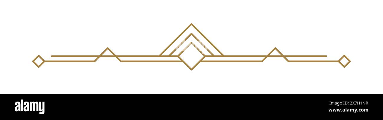 Divisorio di linea art deco Luxury Vector. Icona a forma di linea orizzontale con bordo di testo per elemento business decorativo per le vacanze, biglietto d'auguri, invito. design Illustrazione Vettoriale