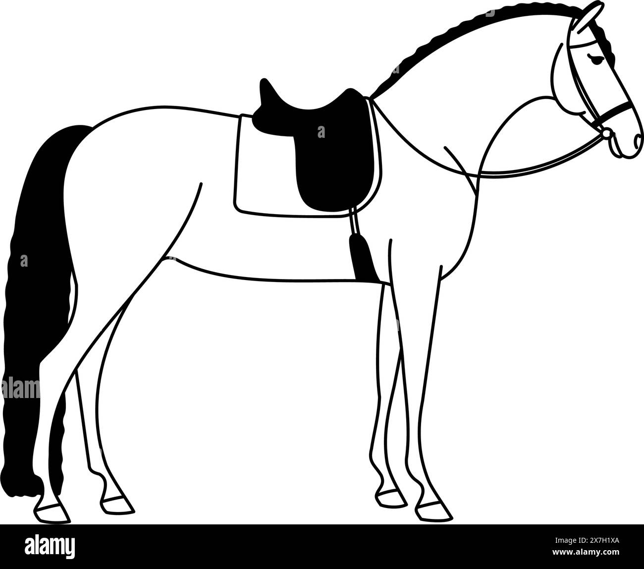 Vettore bianco e nero di un cavallo pronto per l'allenamento Illustrazione Vettoriale