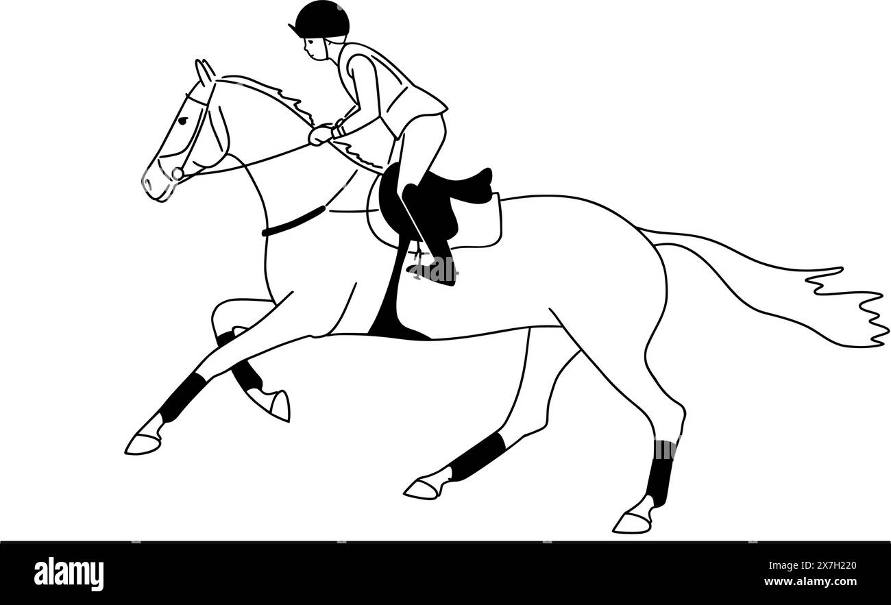Cavallo con atleta alla competizione equestre Illustrazione Vettoriale