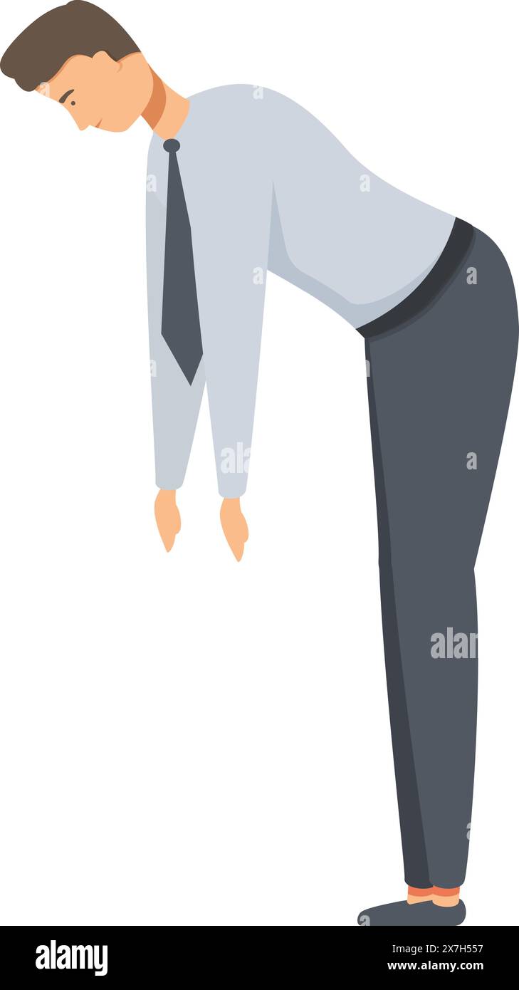 Illustrazione di un uomo d'affari stanco o in lutto che si piega in avanti con una maglietta e una cravatta blu Illustrazione Vettoriale