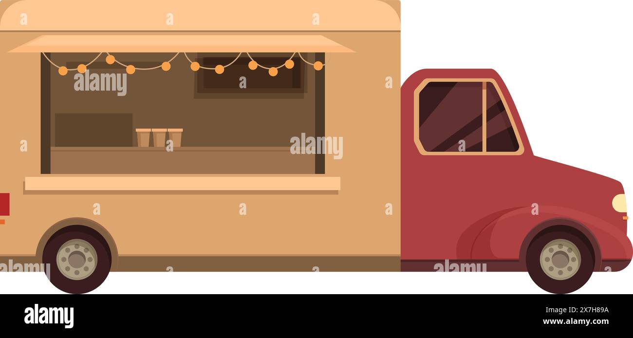 Luminosa e invitante illustrazione vettoriale di un food truck, perfetta per i temi della cucina mobile Illustrazione Vettoriale