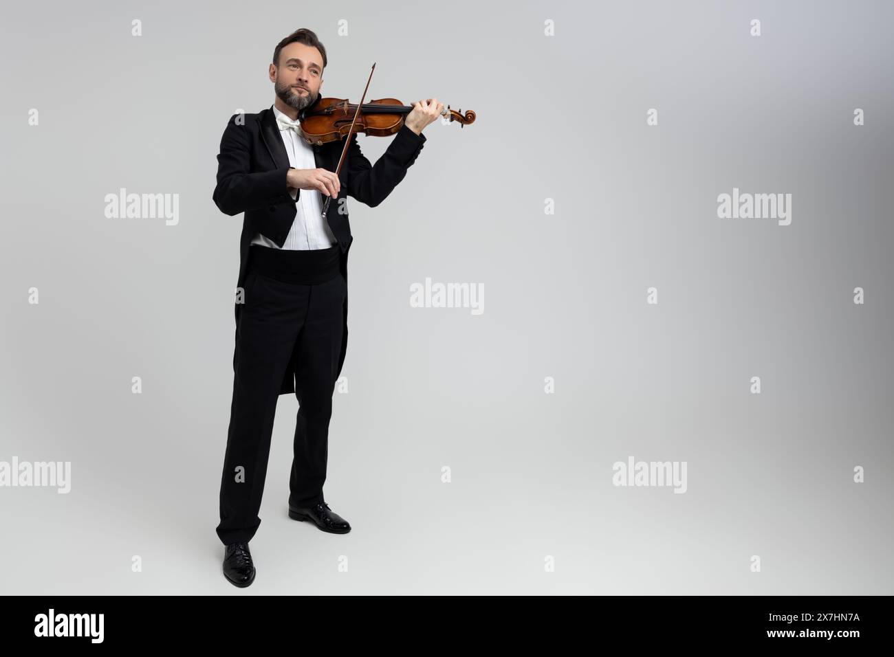 Bell'uomo artista che suona il violino Foto Stock