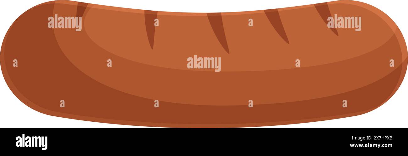 Deliziosa e gustosa illustrazione di hot dog a cartoni animati con salsiccia alla griglia, senape e panini in stile americano per la cucina estiva e iconografia informale Illustrazione Vettoriale