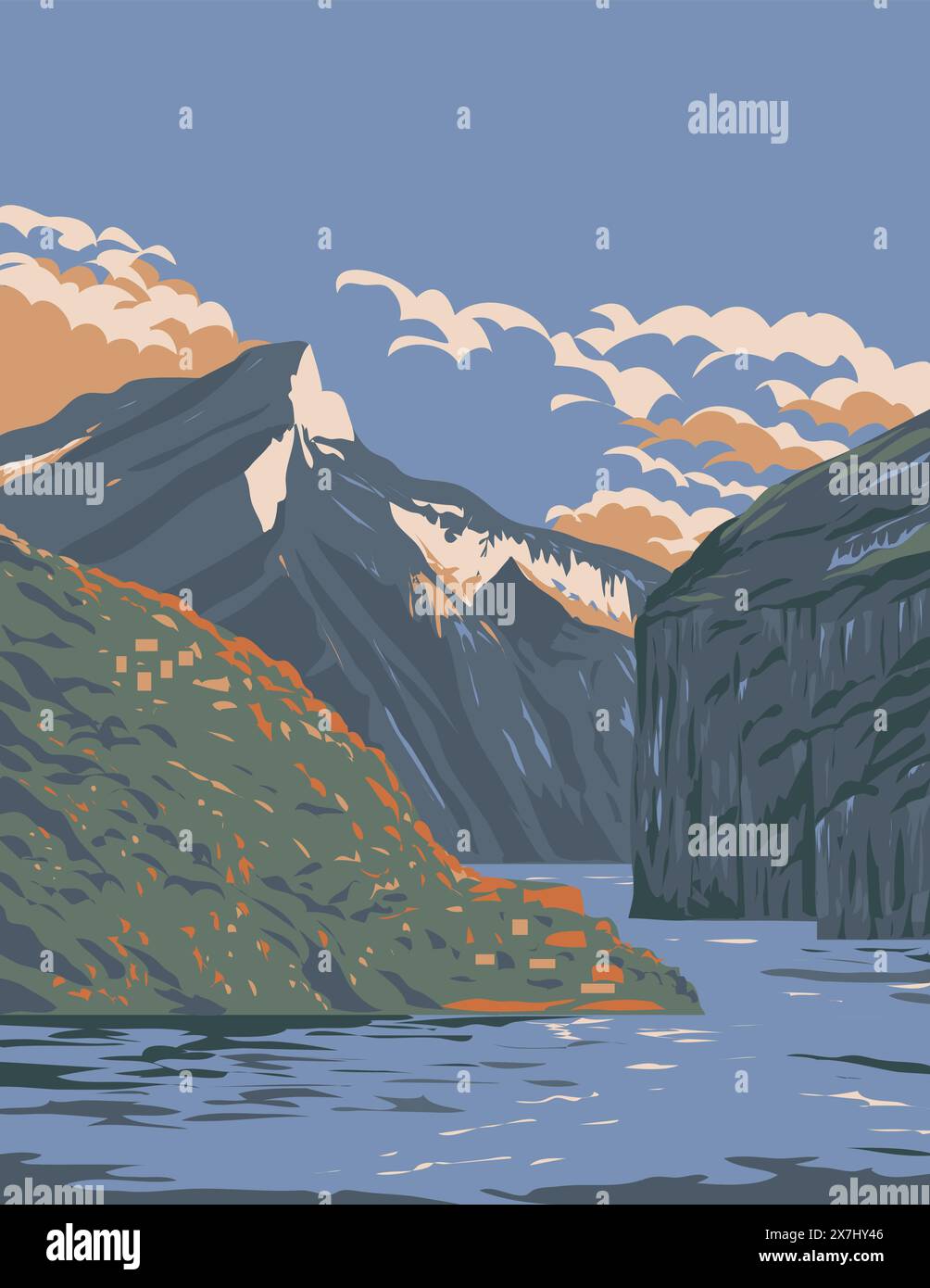 Poster art WPA dell'area panoramica delle tre gole sul fiume Yangtze a Hubei e Chongqing, Repubblica popolare cinese, realizzato in Works project administratio Illustrazione Vettoriale