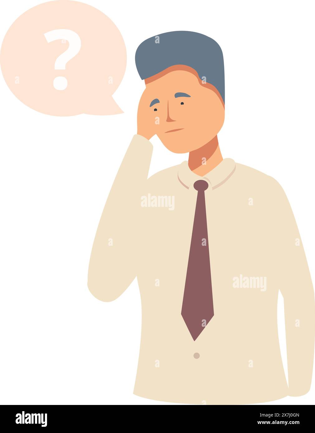 Illustrazione di un uomo d'affari contemplativo con un punto interrogativo che indica dubbi o curiosità Illustrazione Vettoriale