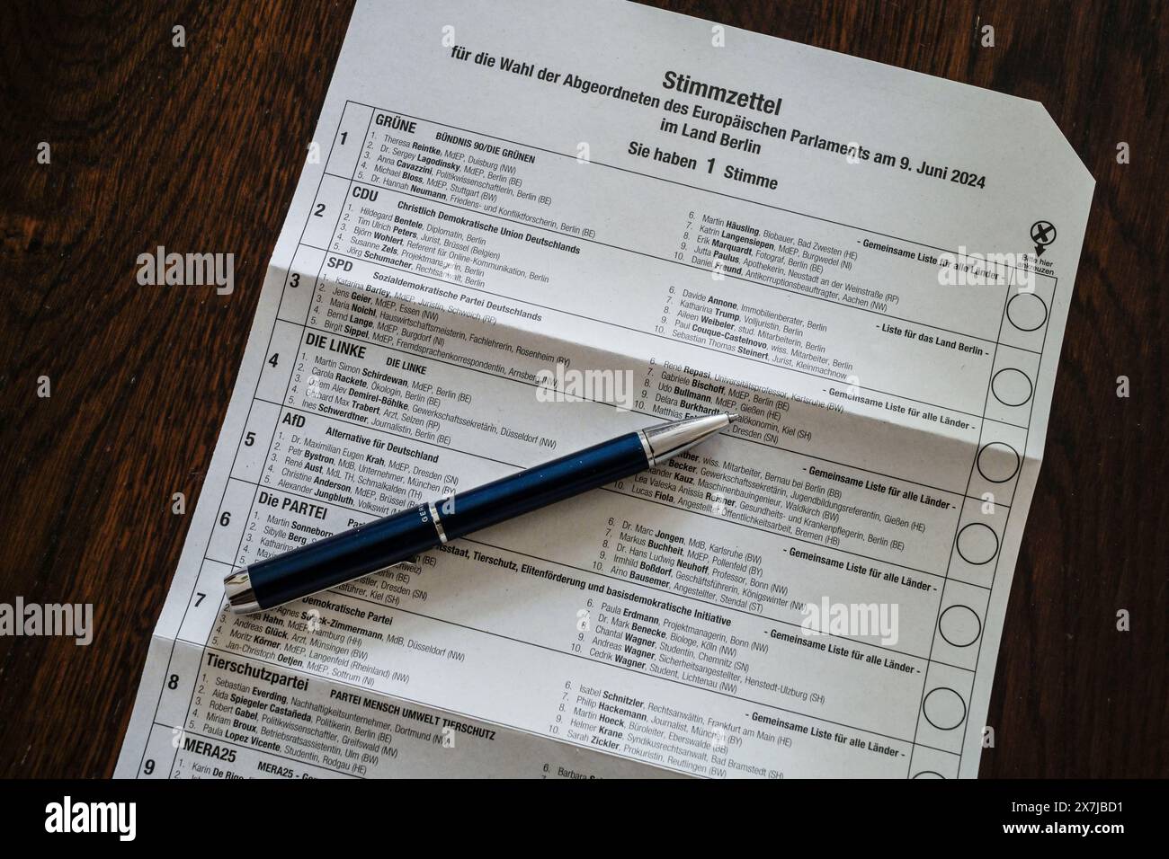 Stimmzettel, Wahlzettel zur Europawahl 2024 a Deutschland Foto Stock