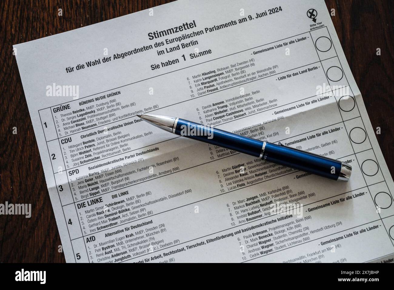 Stimmzettel, Wahlzettel zur Europawahl 2024 a Deutschland Foto Stock