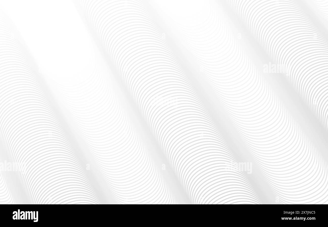 Sfondo onda. Design in movimento bianco e grigio. Texture futuristica per siti Web o brochure. Linee dinamiche uniformi. Modello di progettazione aziendale. VEC Illustrazione Vettoriale