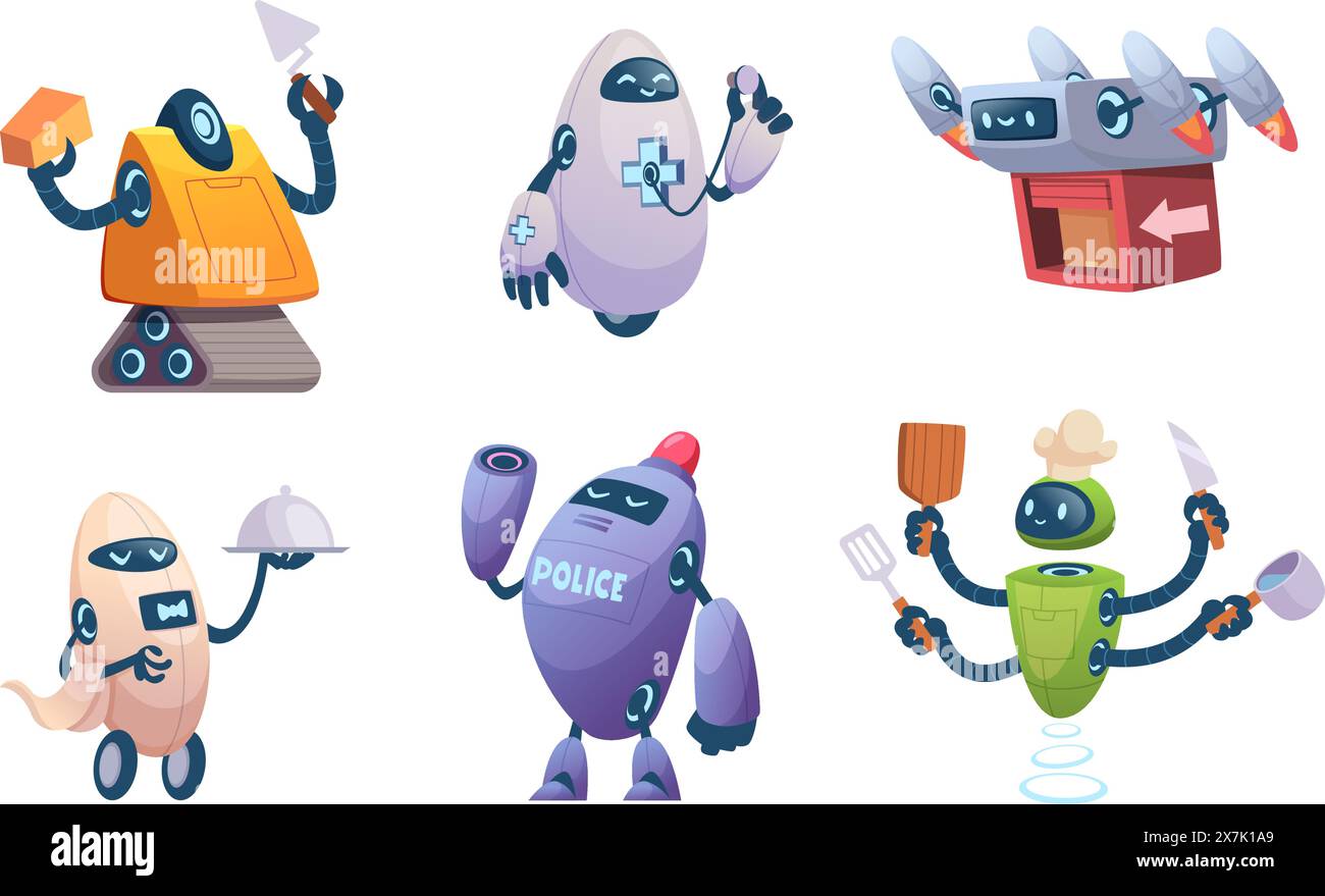 Assistente robotico. Computer automatico nei sistemi chirurgici tecnologie bioniche ortopediche robot vettoriali esatti per aiutare le persone Illustrazione Vettoriale