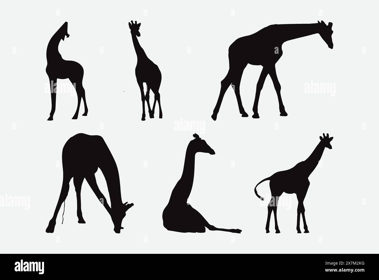 Eleganti giraffe silhouette Vector Collection in varie pose e stili per disegni artistici Illustrazione Vettoriale
