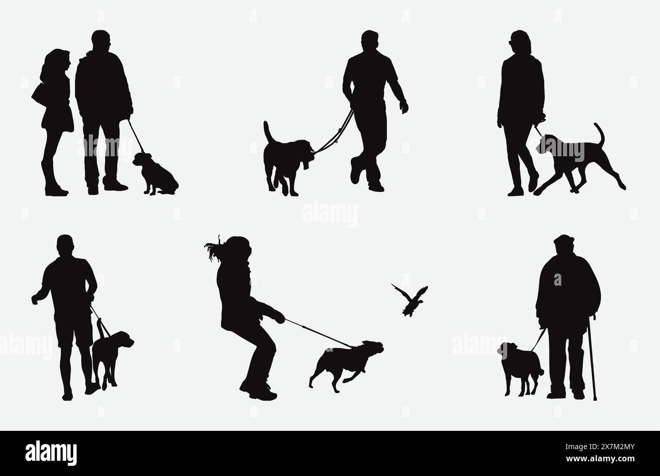 Collezione vettoriale uomo e cani con silhouette per gli amanti degli animali domestici e gli appassionati di arte animale Illustrazione Vettoriale